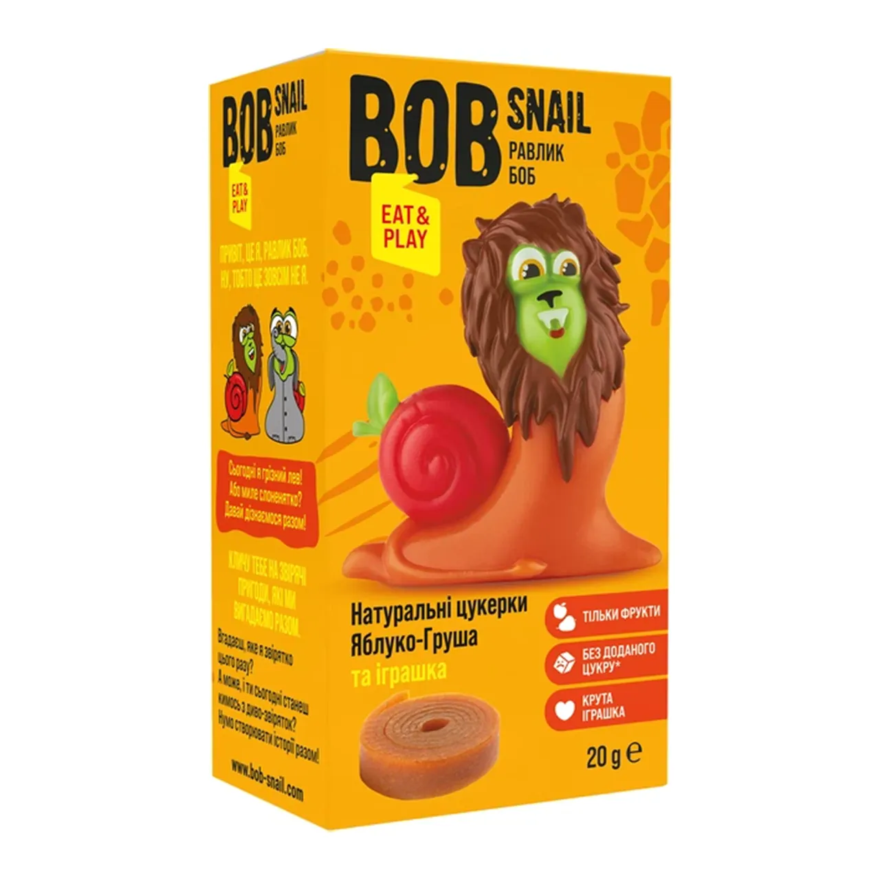 Фото товару «Цукерки Bob Snail Roll яблучно-грушеві 20г з іграшкою» №1