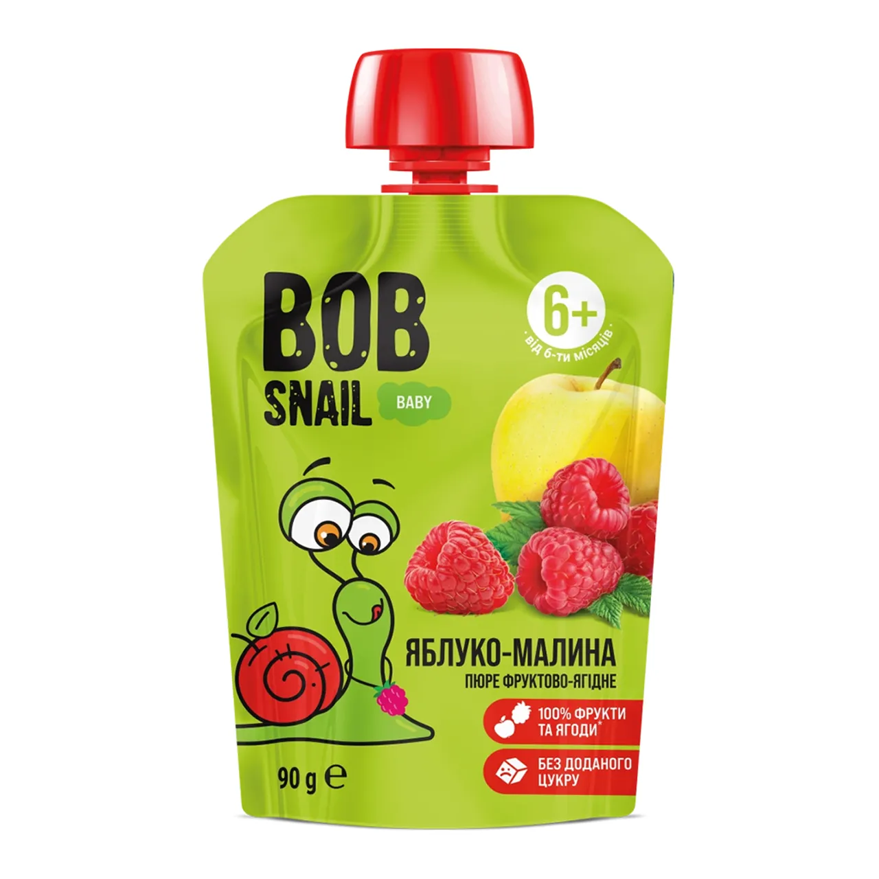 Фото товару «Дитяче пюре Bob Snail Baby фруктове з яблуком і малиною 90г» №1
