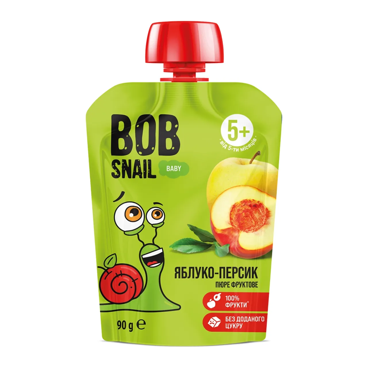 Фото товару «Дитяче пюре Bob Snail Baby фруктове з яблуком і персиком 90г» №1