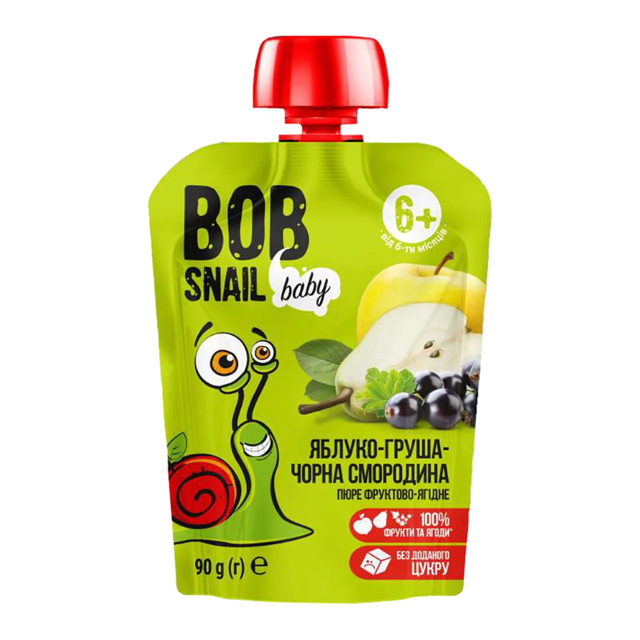 Фото товару «Дитяче пюре Bob Snail Baby фруктове з яблуком, грушею та чорною смородиною 90г» №1