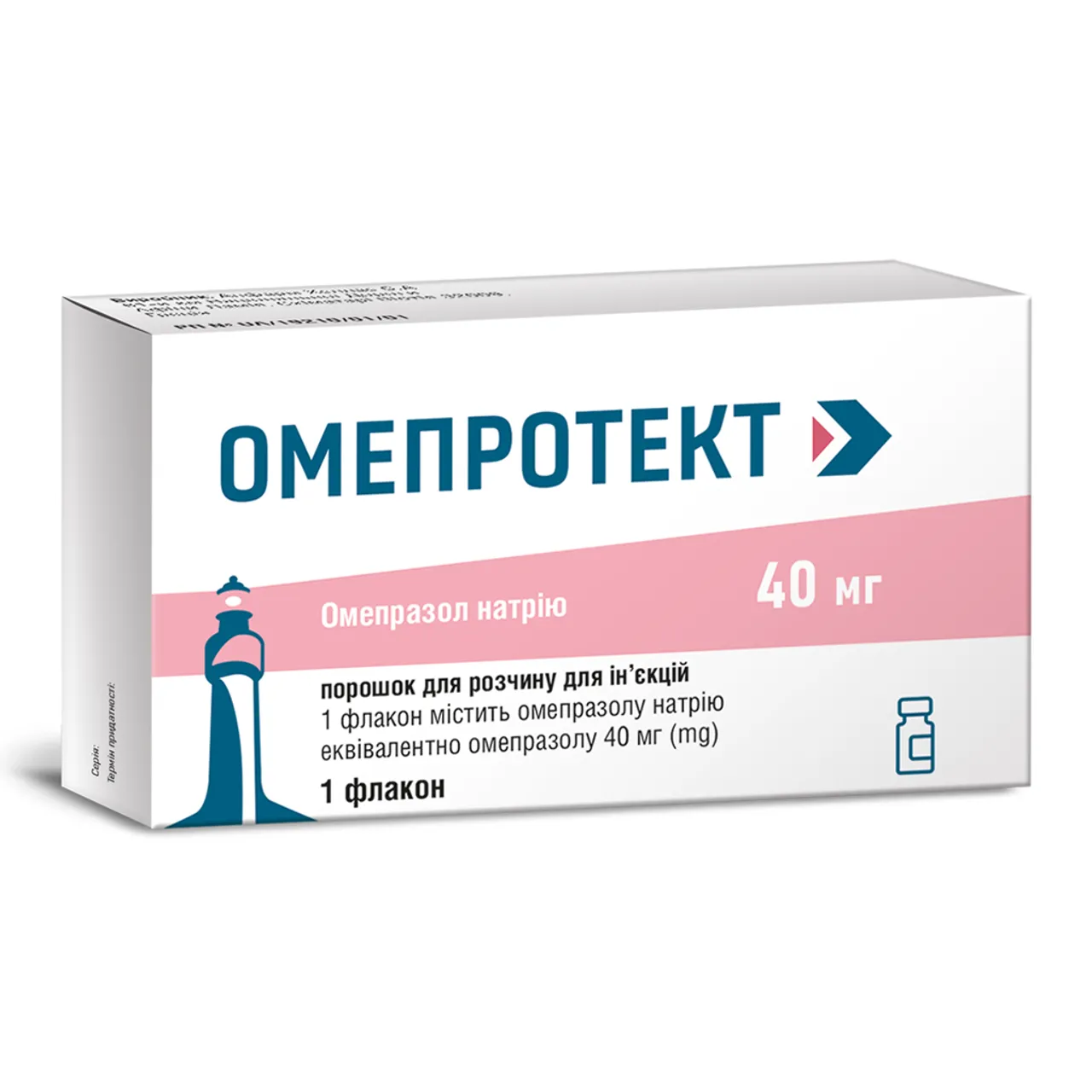 Фото товару «Омепротект порошок для розчину для ін'єкцій 40мг флакон + розчинник» №1