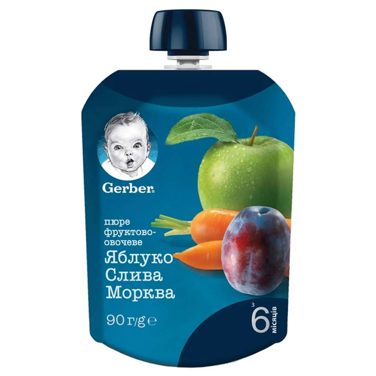 Дитяче пюре Gerber Гербер овочево-фруктове з яблуком, сливою і морквою 90г