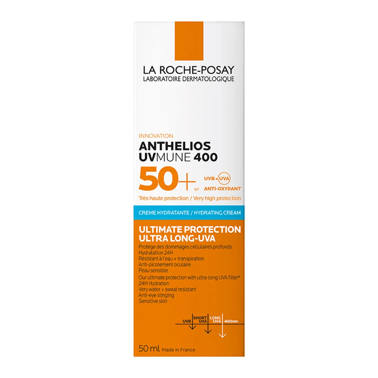Фото товару «Крем сонцезахисний La Roche-Posay Anthelios UVA400 зволожуючий для обличчя та шкіри навколо очей SPF50+ 50мл туба» №3
