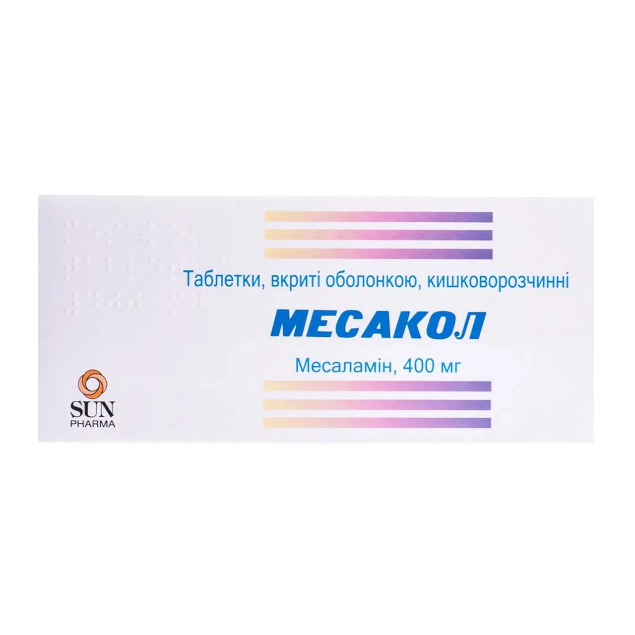 Месакол таблетки вкриті оболонкою кишковорозчинні 400мг №50 (10х5) стрип