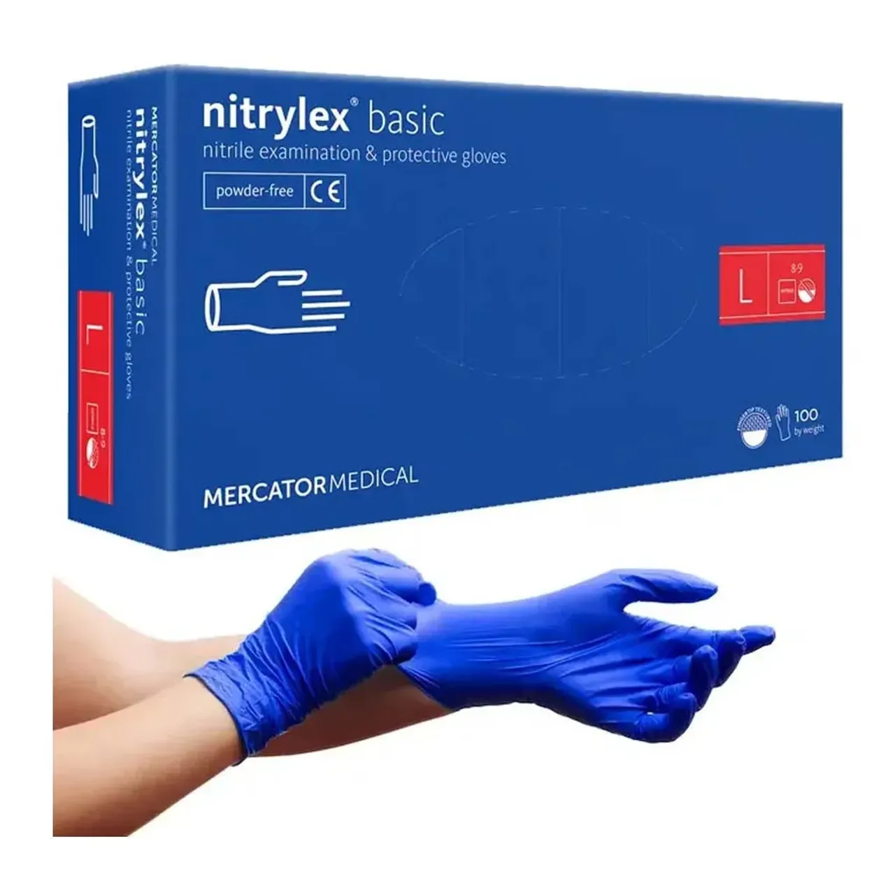 Фото товару «Рукавички оглядові Mercator Medical Nitrylex Basic нітрилові нестерильні без пудри, сині, розмір L, 1 пара» №1