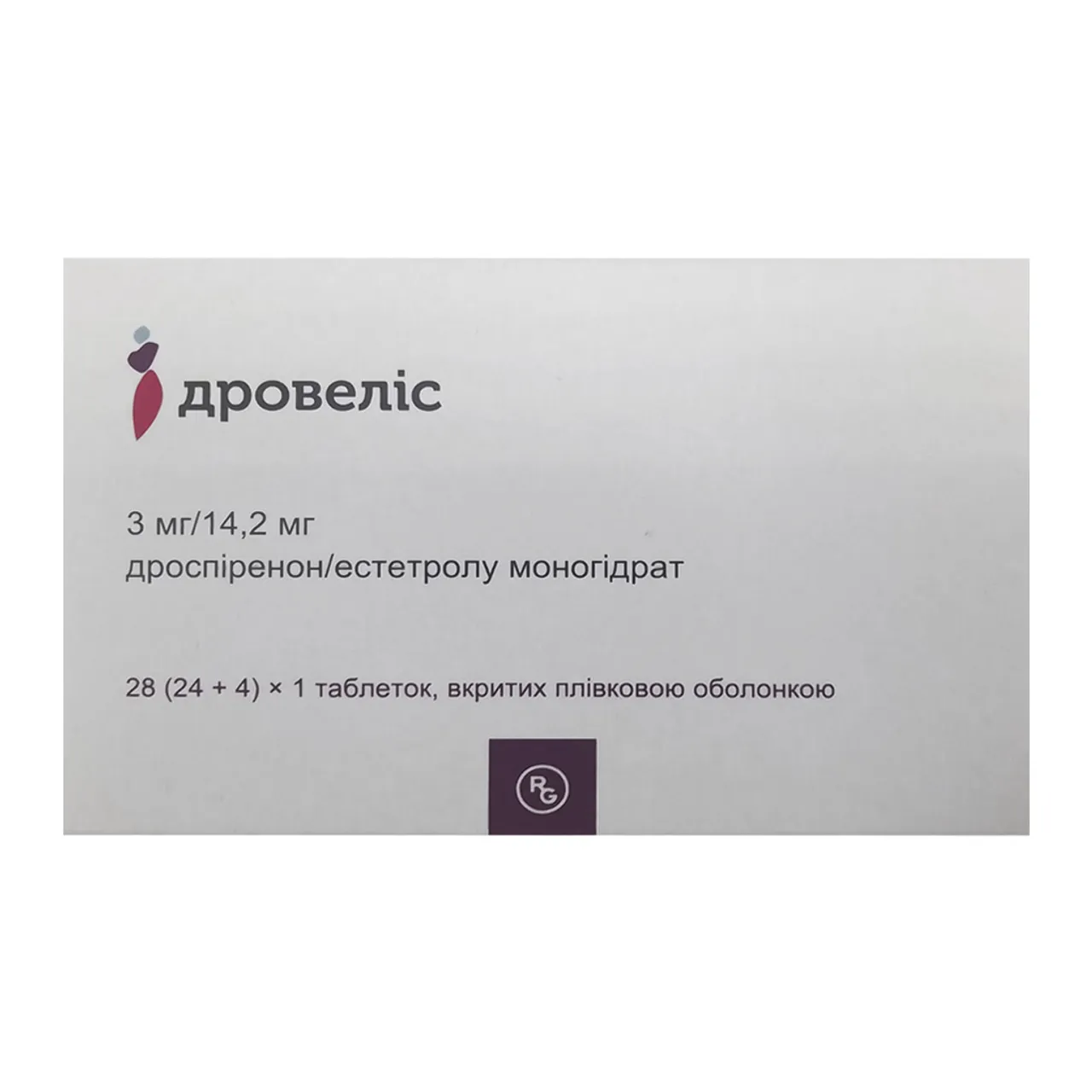 Фото товару «Дровеліс таблетки вкриті оболонкою 3мг/14,2мг №28 блістер» №1