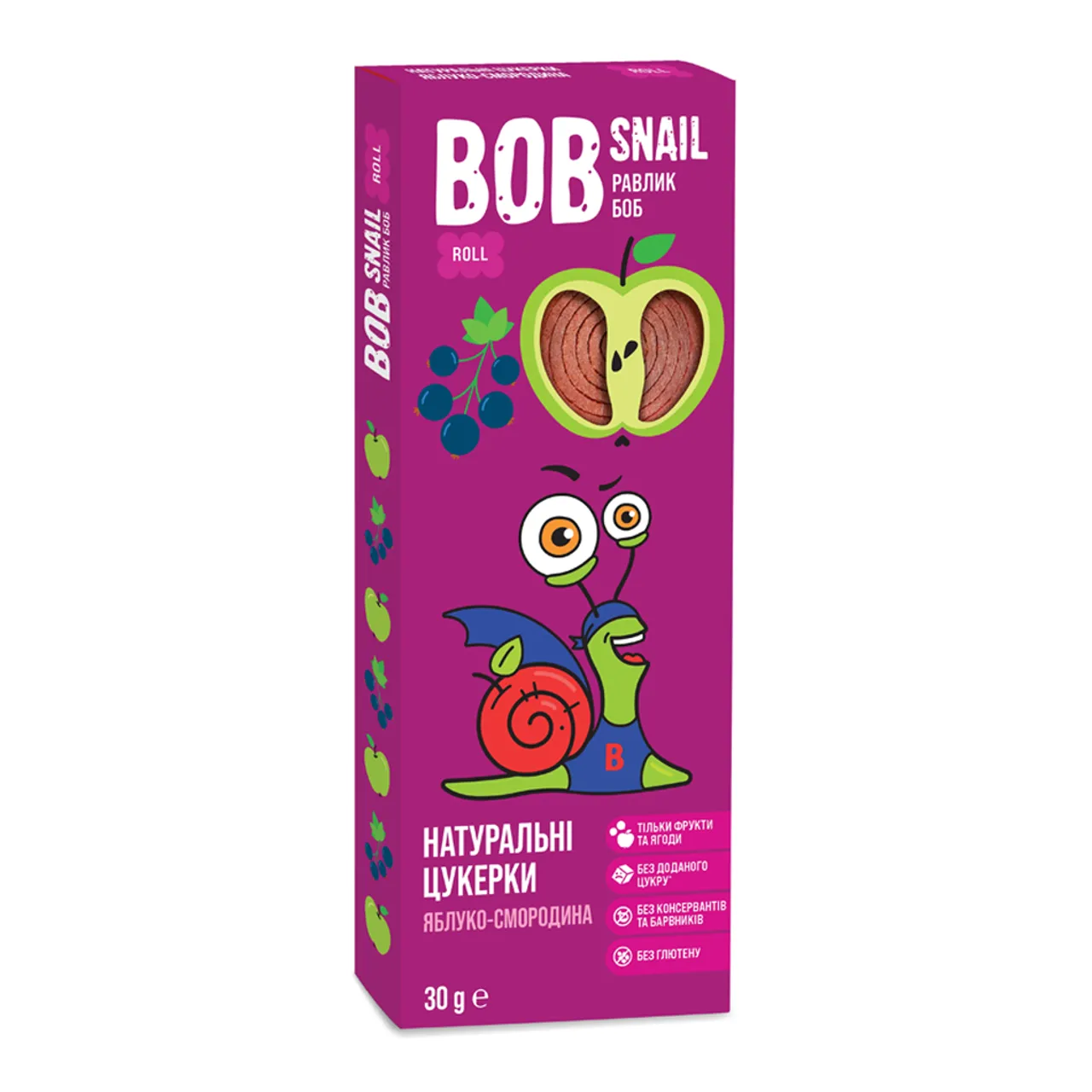 Фото товару «Цукерки Bob Snail Roll яблучно-смородинові 30г» №1