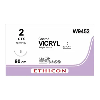 Шовний матеріал Вікрил USP 2, що розсмоктується, довжина 90см, голка колюча 48мм, 1/2 кола, W9452