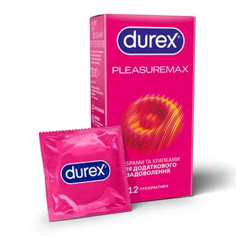Презервативи Дюрекс Pleasuremax з ребрами та крапками №12