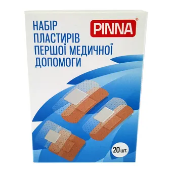 Фото товару «Набір пластирів першої медичної допомоги Pinna на полімерній та тканиній основі, 20 штук»