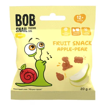 Фото товару «Снеки Bob Snail Baby фруктові яблучно-грушеві 20г»