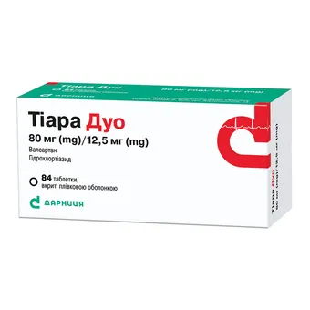 Фото товару «Тіара Дуо таблетки вкриті оболонкою 80мг/12,5мг №84 (14х6) блістер»