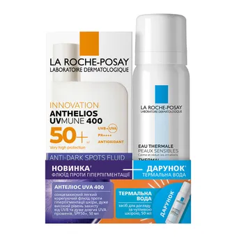 Фото товару «Набір Флюїд сонцезахисний La Roche-Posay Anthelios UVmune 400 SPF50+ легкий корегуючий проти гіперпігментації шкіри 50мл + термальна вода 50мл»