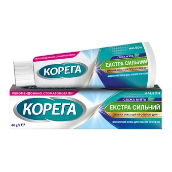 Фото товару «Крем Корега Екстра Сильний для фіксації зубних протезів зі свіжим смаком 40г туба»