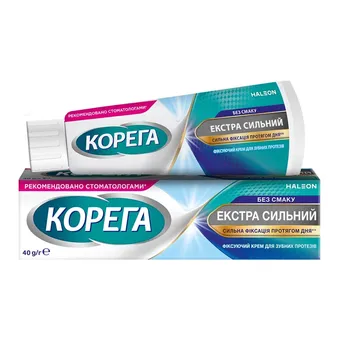 Фото товару «Крем Корега Екстра Сильний для фіксації зубних протезів без смаку 40г туба»