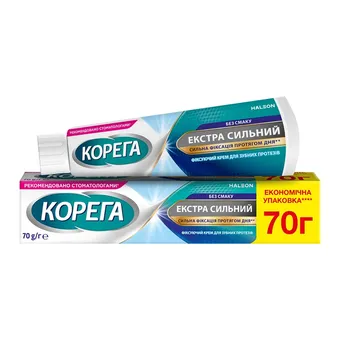 Фото товару «Крем Корега Екстра Сильний для фіксації зубних протезів без смаку 70г туба»