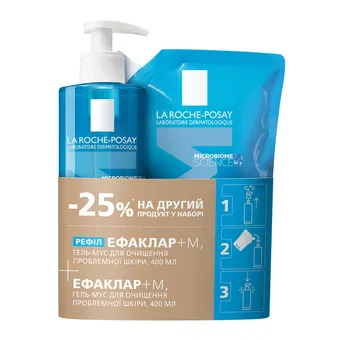 Фото товару «Набір Гель-мус La Roche-Posay Effaclar+M для очищення проблемної шкіри 400мл флакон + рефіл 400мл»
