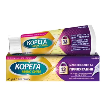 Фото товару «Крем Корега Макс Фіксація + Прилягання для фіксації зубних протезів 40г туба»